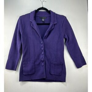 Grace Womens Large Purple Knit Cardigan Blazer Button Front Sweater Jacket